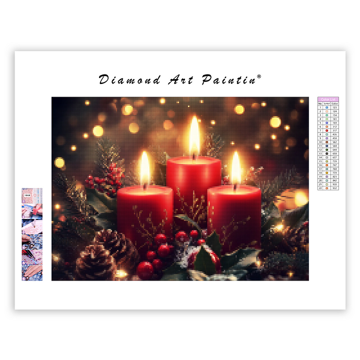 Set med tre röda julljus - Diamantmålning