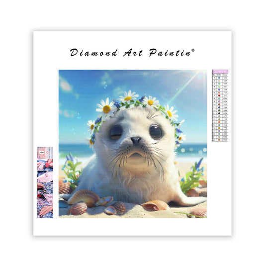 Säl bland strandblommor – Diamantmålning