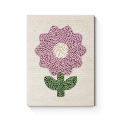 Rosa kruka med gröna blad och stjärna – Punch needle-broderi