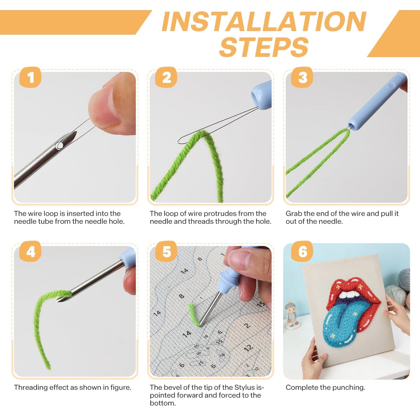 Utsträckt tunga – Punch needle-broderi
