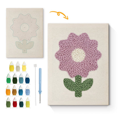 Rosa kruka med gröna blad och stjärna – Punch needle-broderi