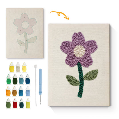Lila blomma med grön stjälk – Punch needle-broderi