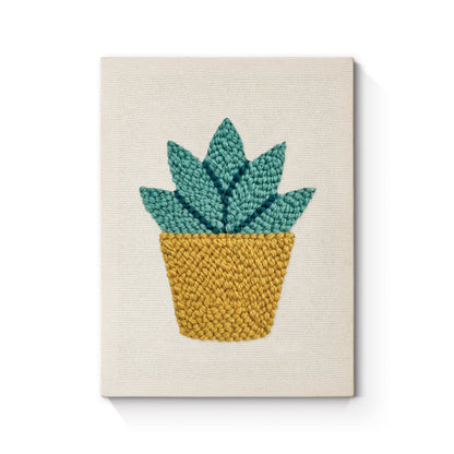 Gul kaktus i kruka – Punch needle-broderi