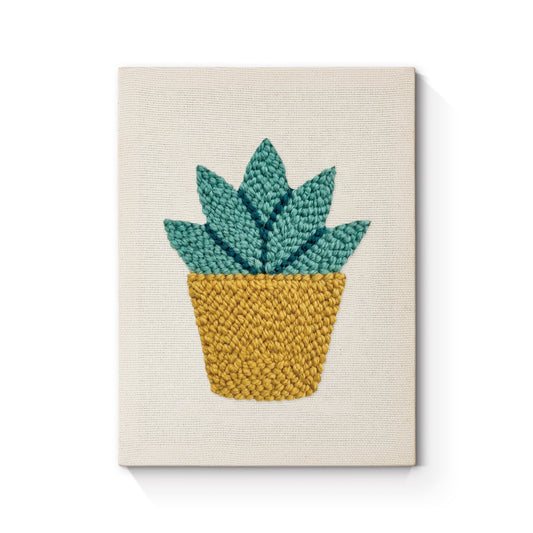 Gul kaktus i kruka – Punch needle-broderi