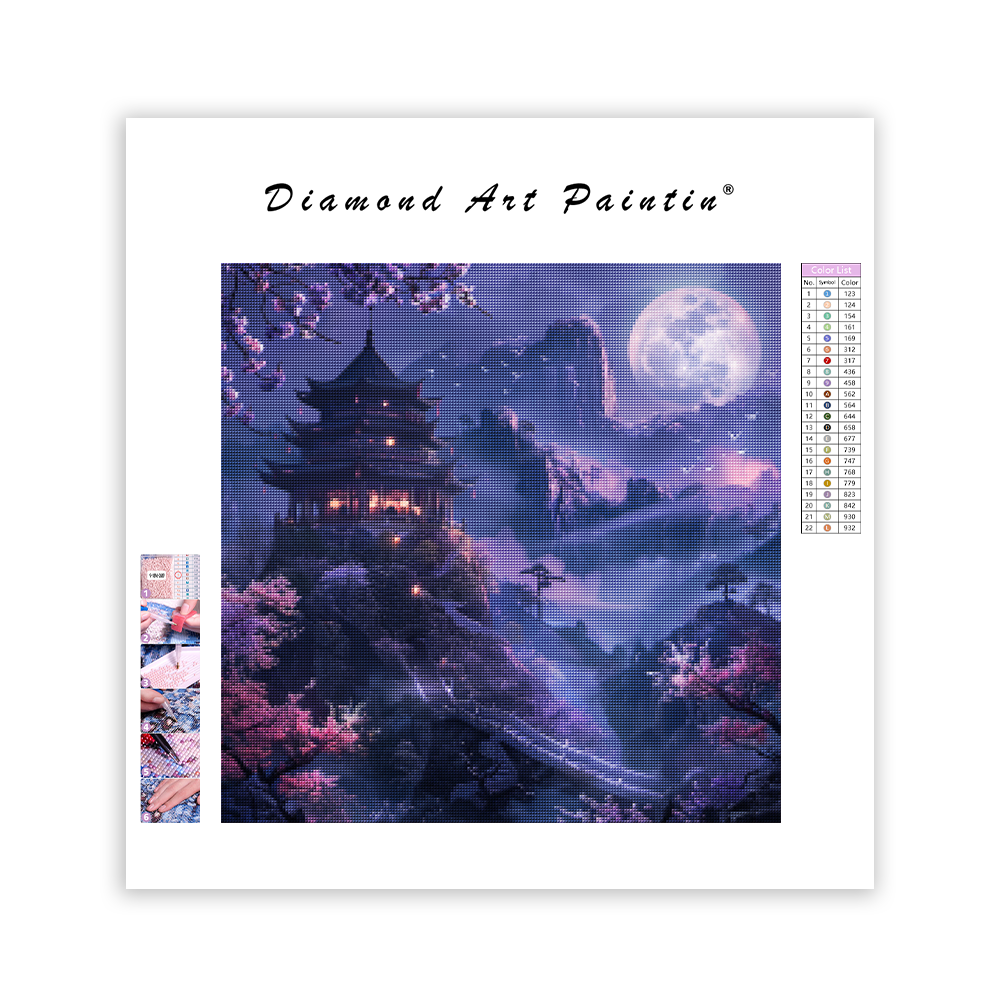 Fialová mesačná pagoda - Diamantmålning