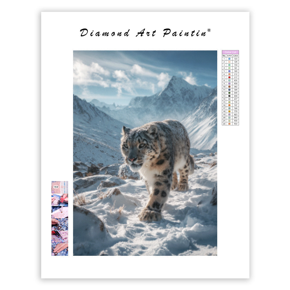 Snöleopard i bergen – Diamantmålning