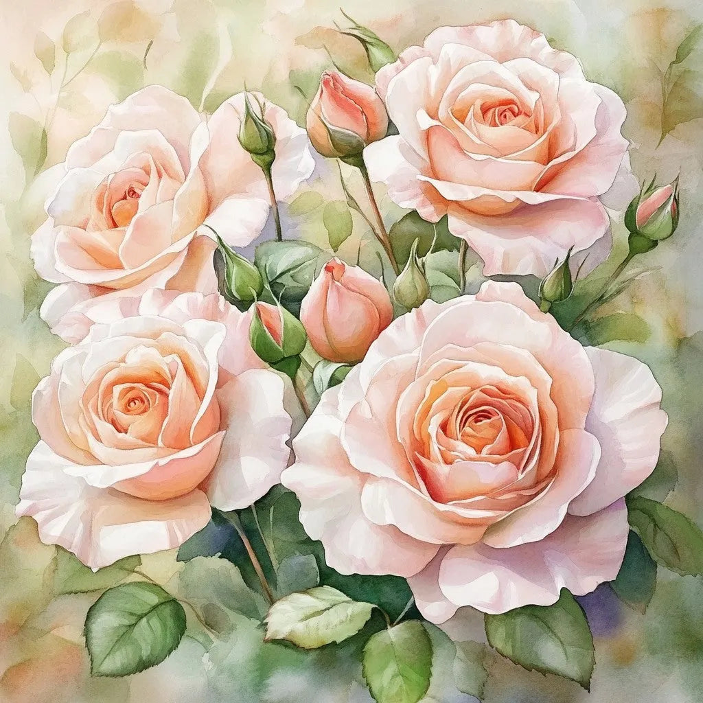 Blommande Rosa Blommor - Diamantmålning