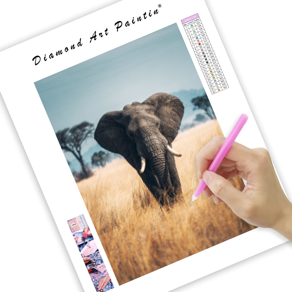 Elefant på grässlätten – Diamantmålning