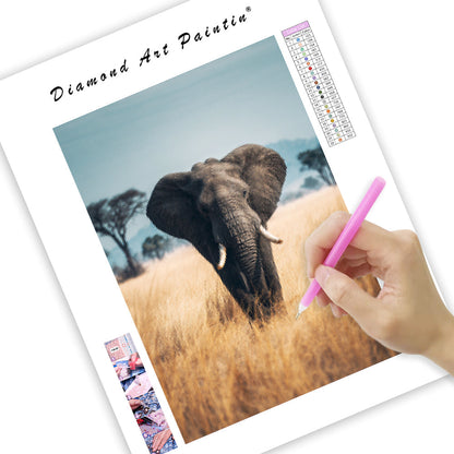 Elefant på grässlätten – Diamantmålning