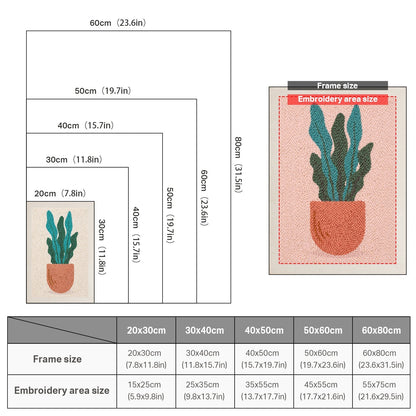 Gröna blad i terrakottakruka – Punch needle-broderi