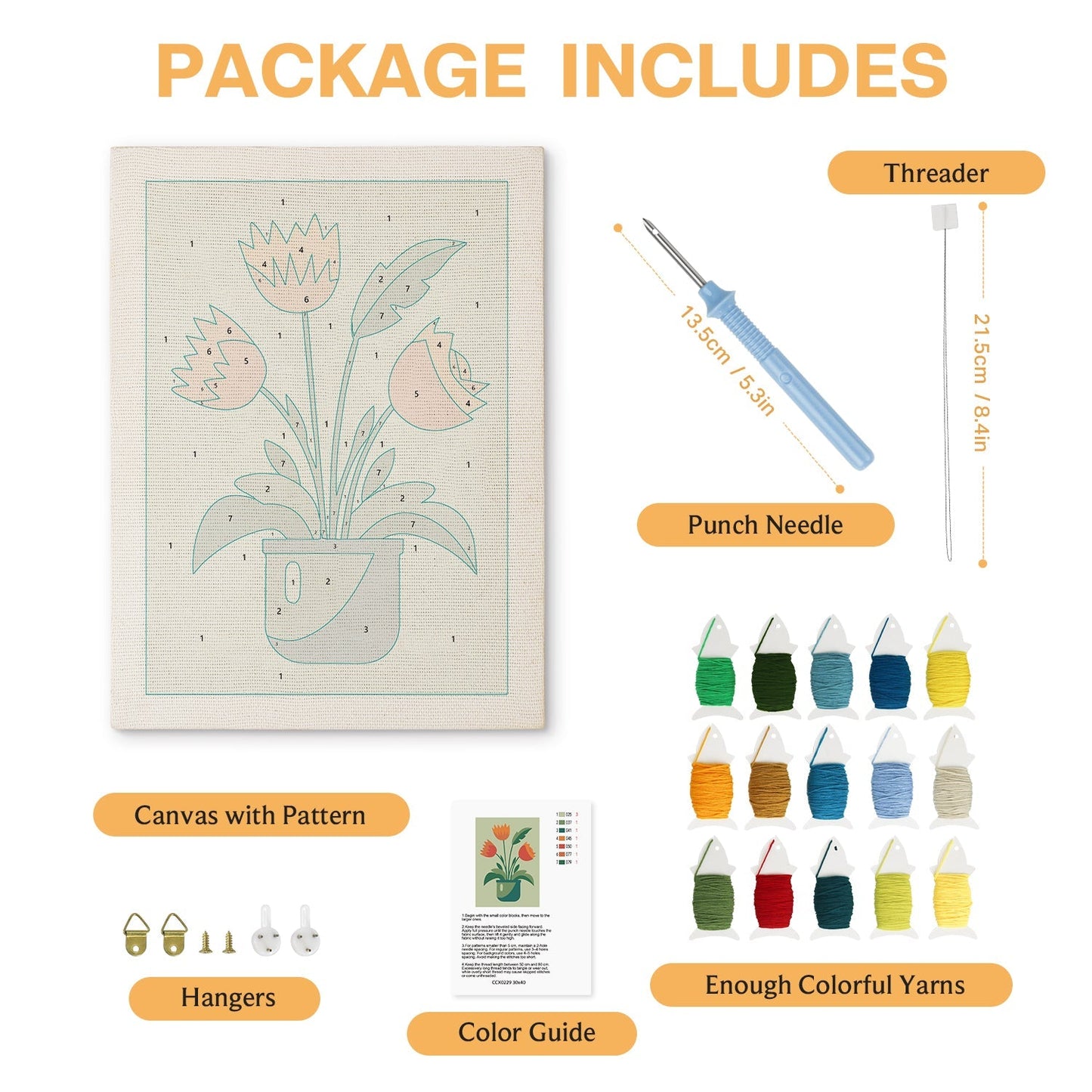 Orange tulpaner – Punch needle-broderi