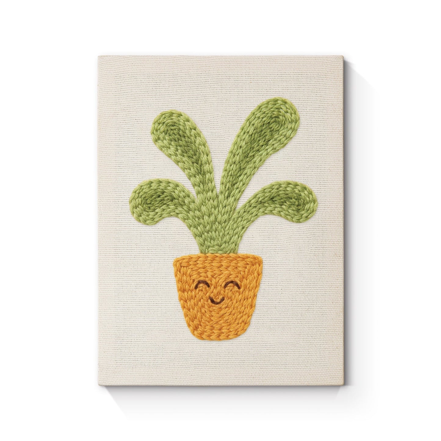 Leende grön växt – Punch needle-broderi