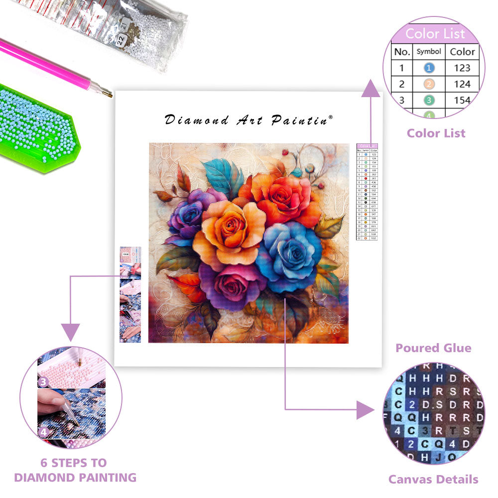 Detaljerat blomstermotiv – Diamantmålning