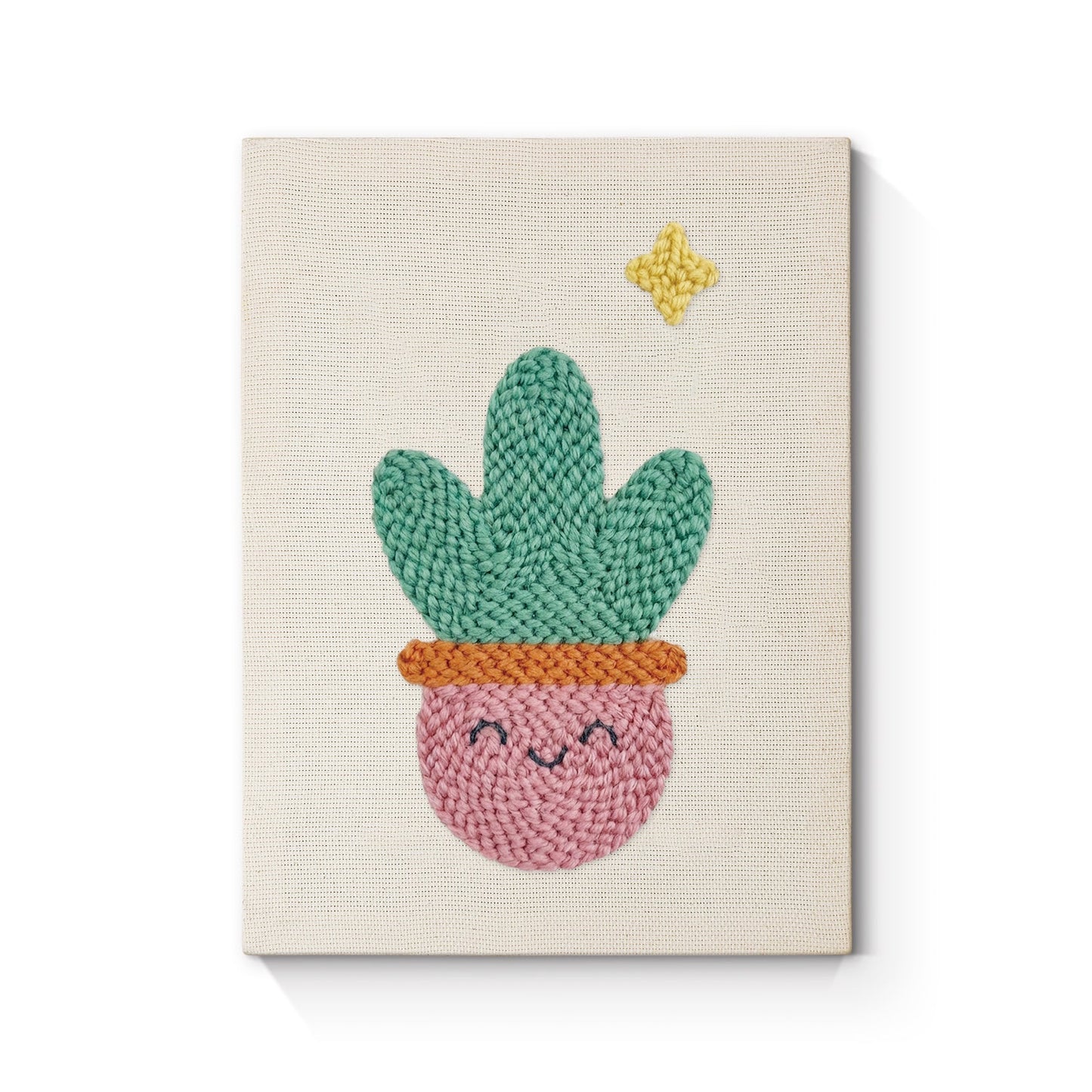 Glad kaktus med stjärnor – Punch needle-broderi