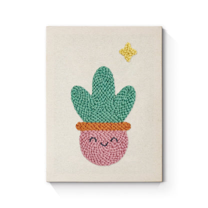 Glad kaktus med stjärnor – Punch needle-broderi