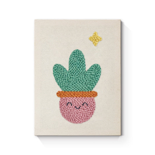 Glad kaktus med stjärnor – Punch needle-broderi