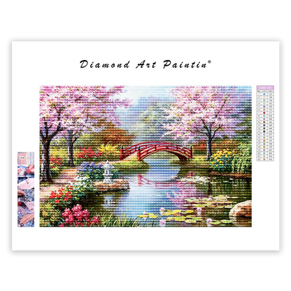 Cherry Tree Bridge River Flowers - DiamantmåLning