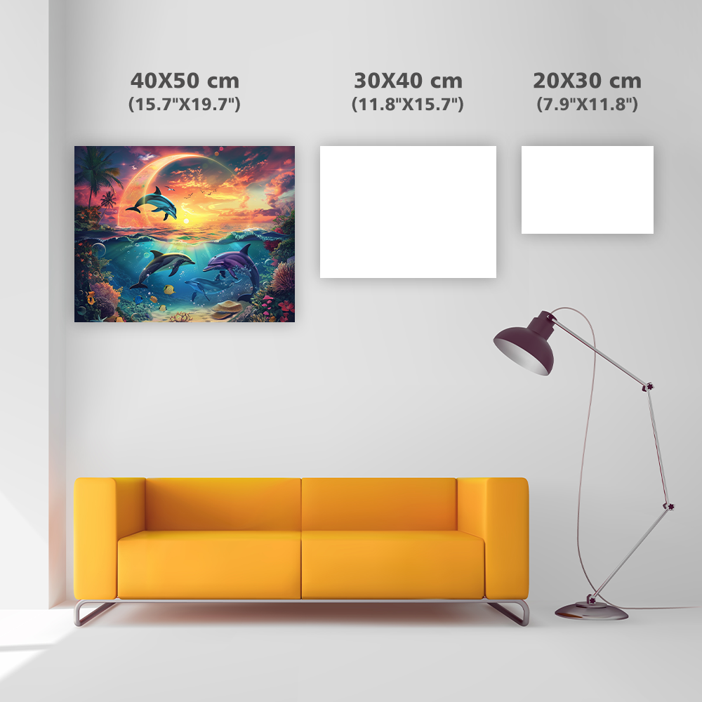 Delfiner i havet i skymningen - Diamond Painting