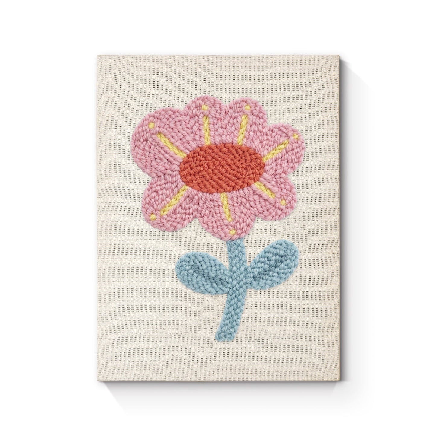 Rosa blomma med gula stråk – Punch needle-broderi