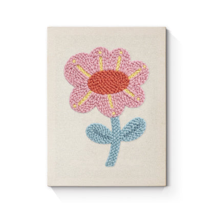 Rosa blomma med gula stråk – Punch needle-broderi