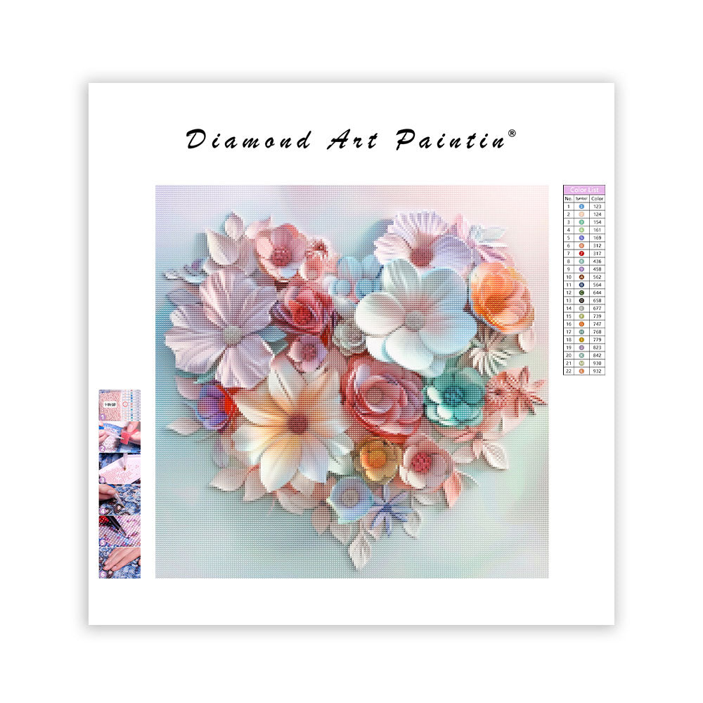 Blomsterhjärta med kärlek – Diamantmålning