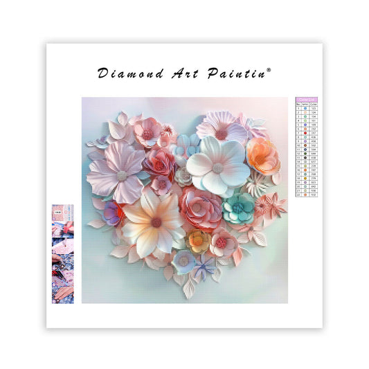 Blomsterhjärta med kärlek – Diamantmålning