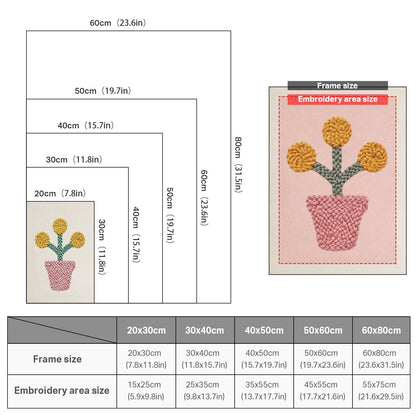 Rosa blommor i kruka – Punch needle-broderi