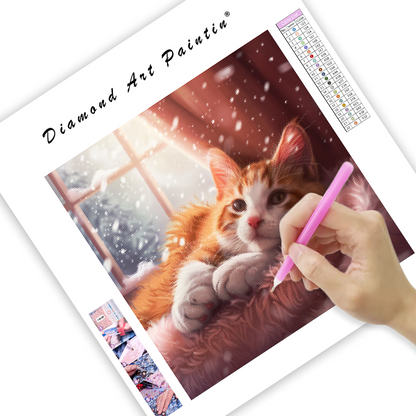 Mysig vinterkatt - diamantmålning