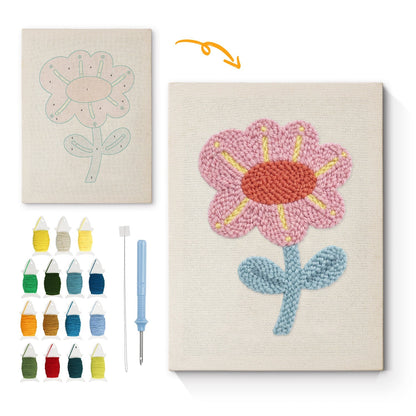 Rosa blomma med gula stråk – Punch needle-broderi