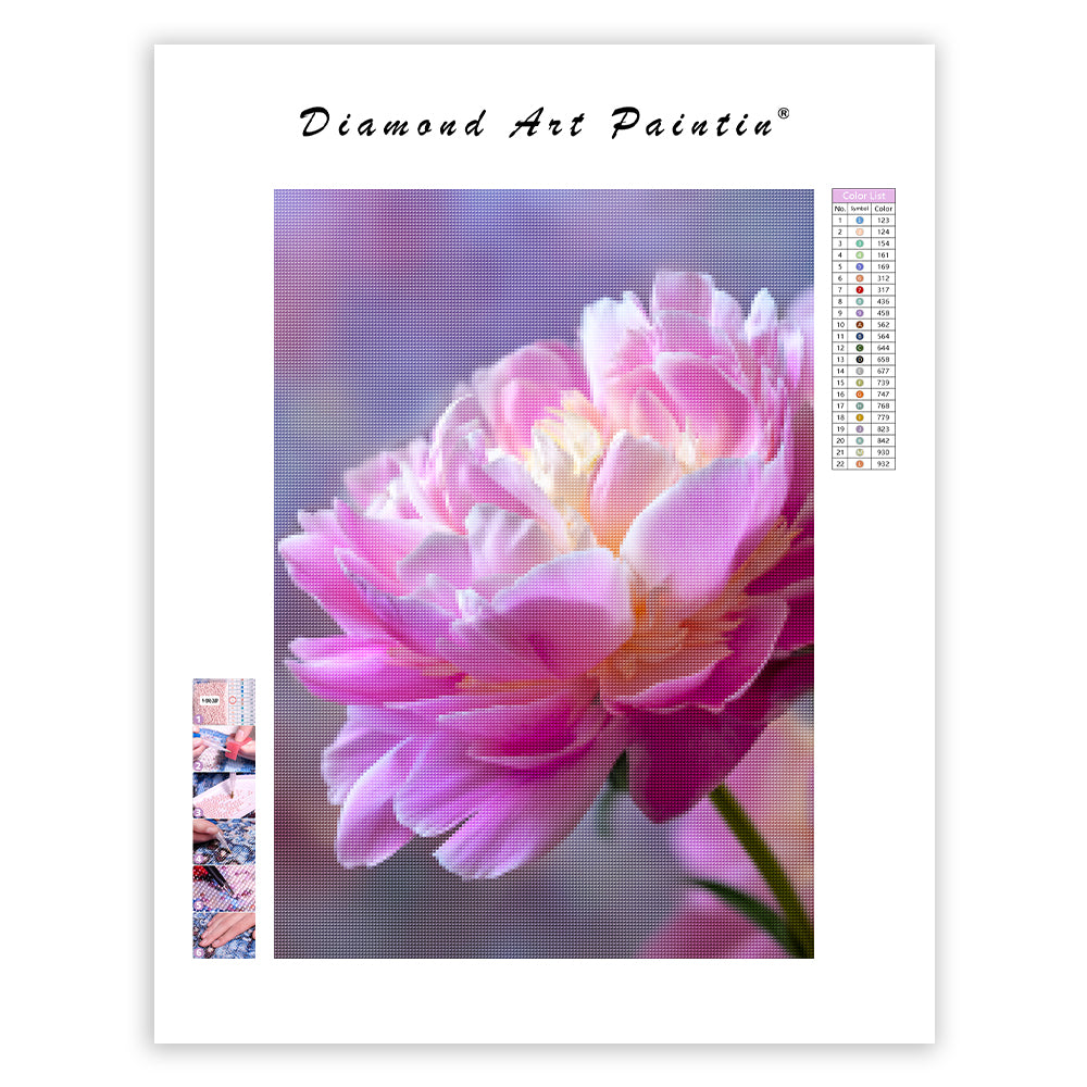 Blommande rosa pion – Diamantmålning