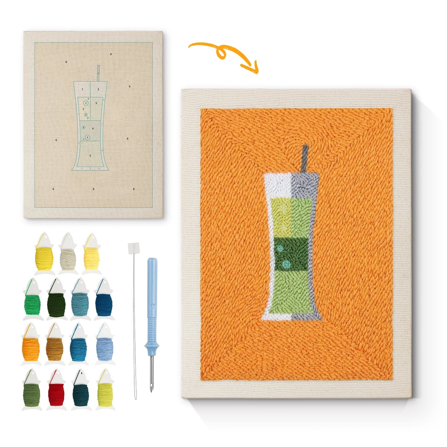 Grön drink – Punch needle-broderi