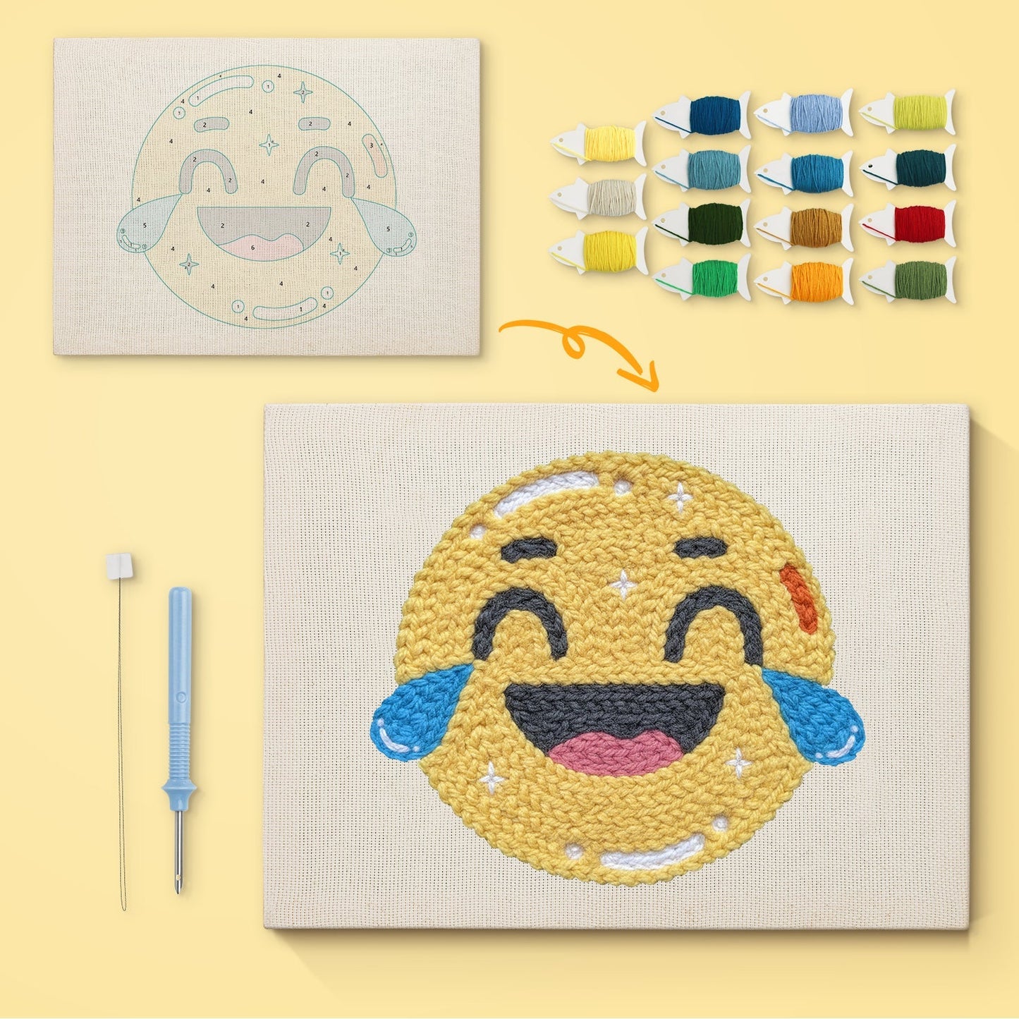 Skrattande emoji – Punch needle-broderi