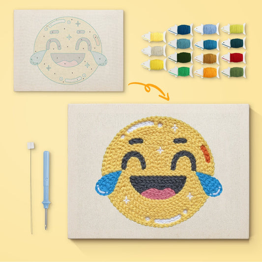 Skrattande emoji – Punch needle-broderi