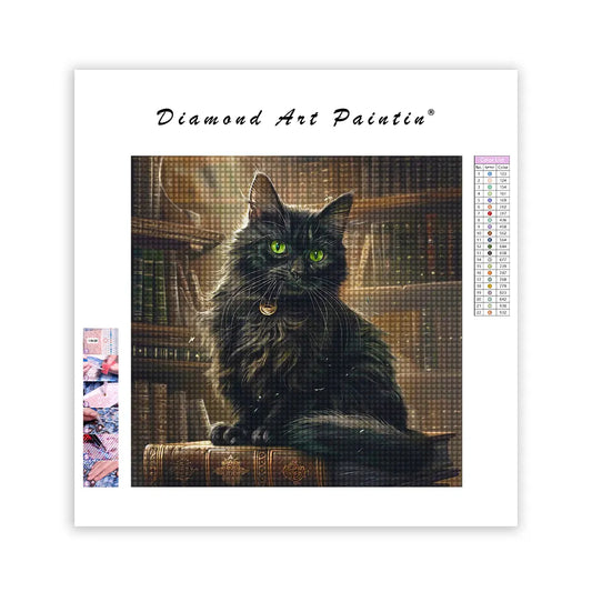 Svart Katt På Bunt Av BöCker - DiamantmåLning