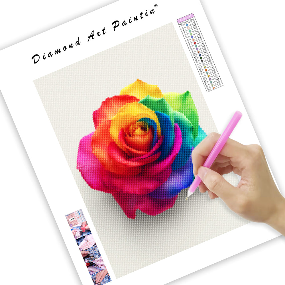 Blommande regnbågsros – Diamantmålning