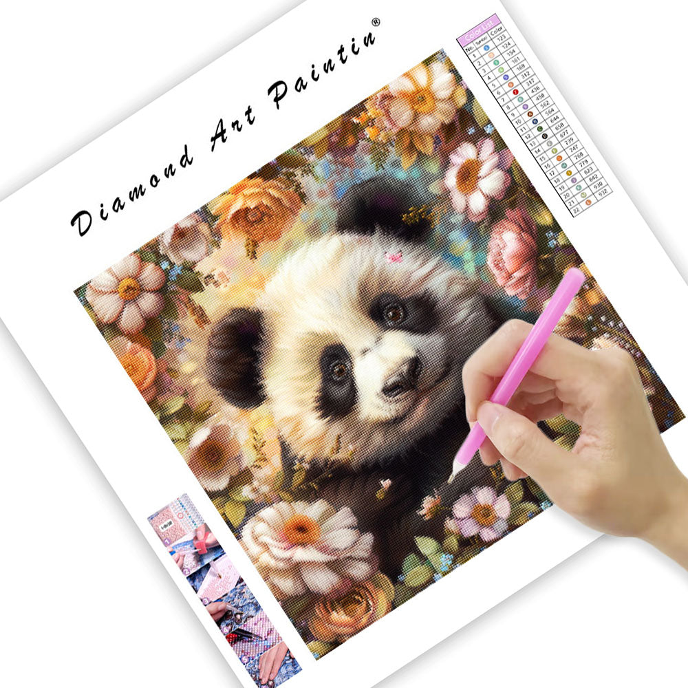 Blommig pandacharm – Diamantmålning