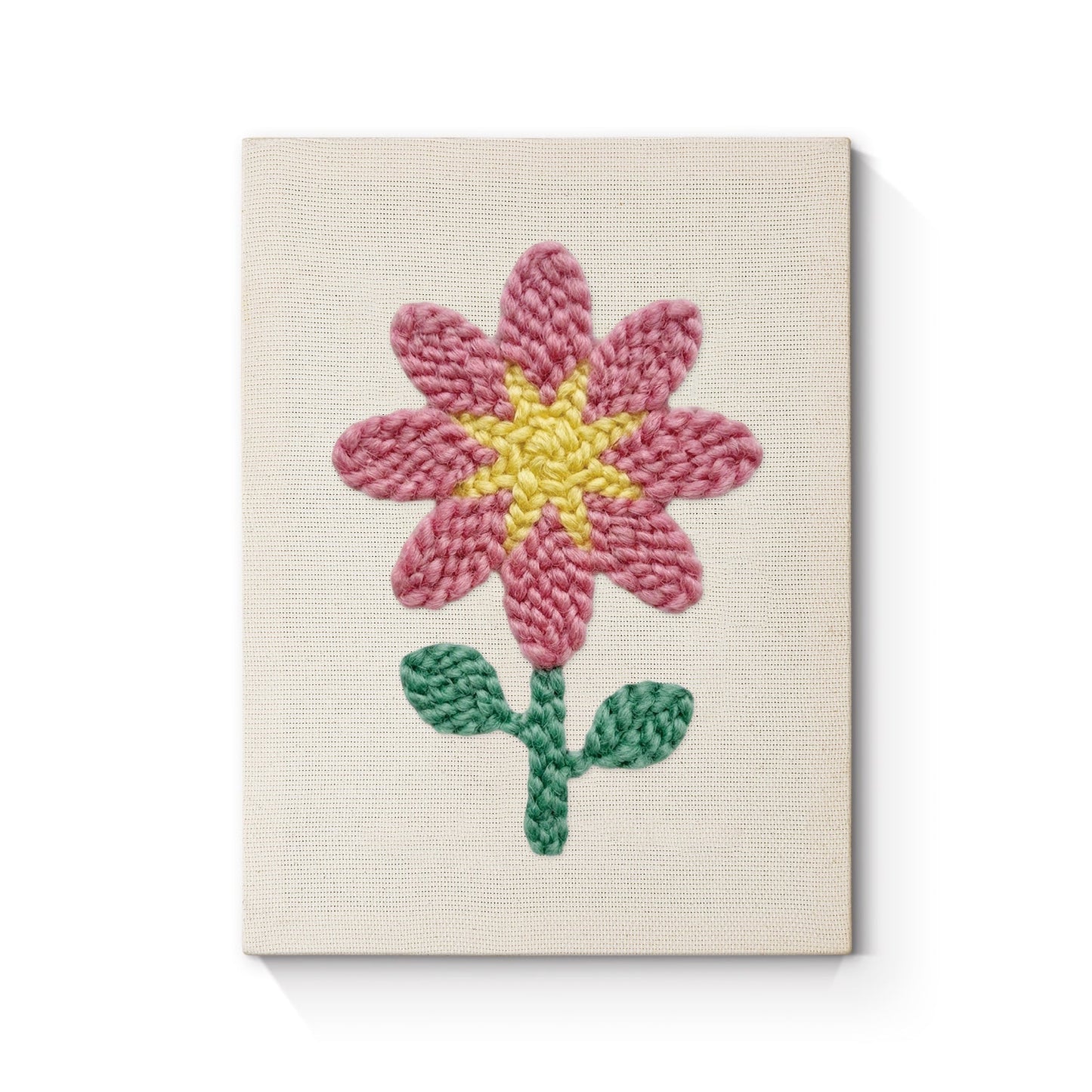 Rosa blomma med gul mitt – Punch needle-broderi