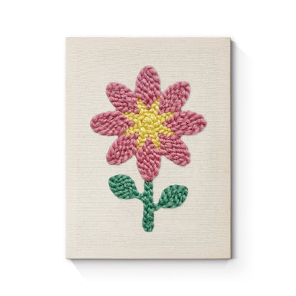 Rosa blomma med gul mitt – Punch needle-broderi