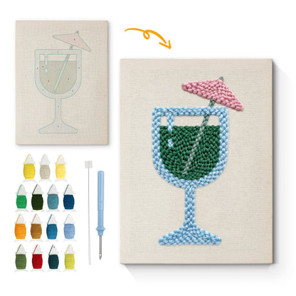 Tropisk grön drink – Punch needle-broderi