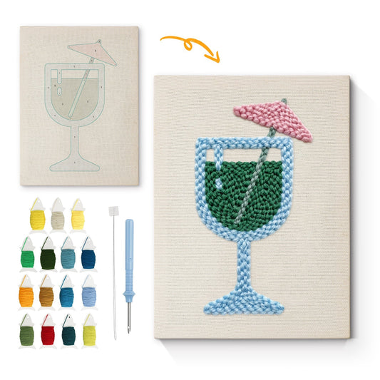 Tropisk grön drink – Punch needle-broderi