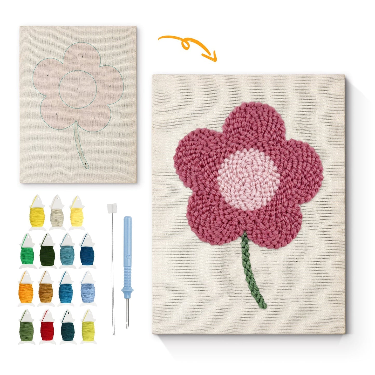 Rosa prästkrage – Punch needle-broderi