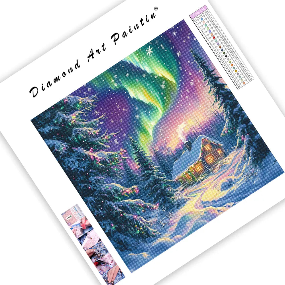 Northern Lights Christmas Cabin - DiamantmåLning
