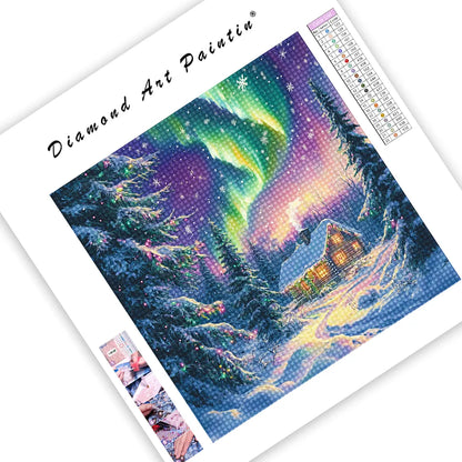 Northern Lights Christmas Cabin - DiamantmåLning