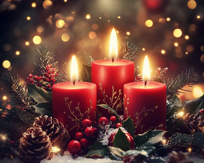 Set med tre röda julljus - Diamantmålning