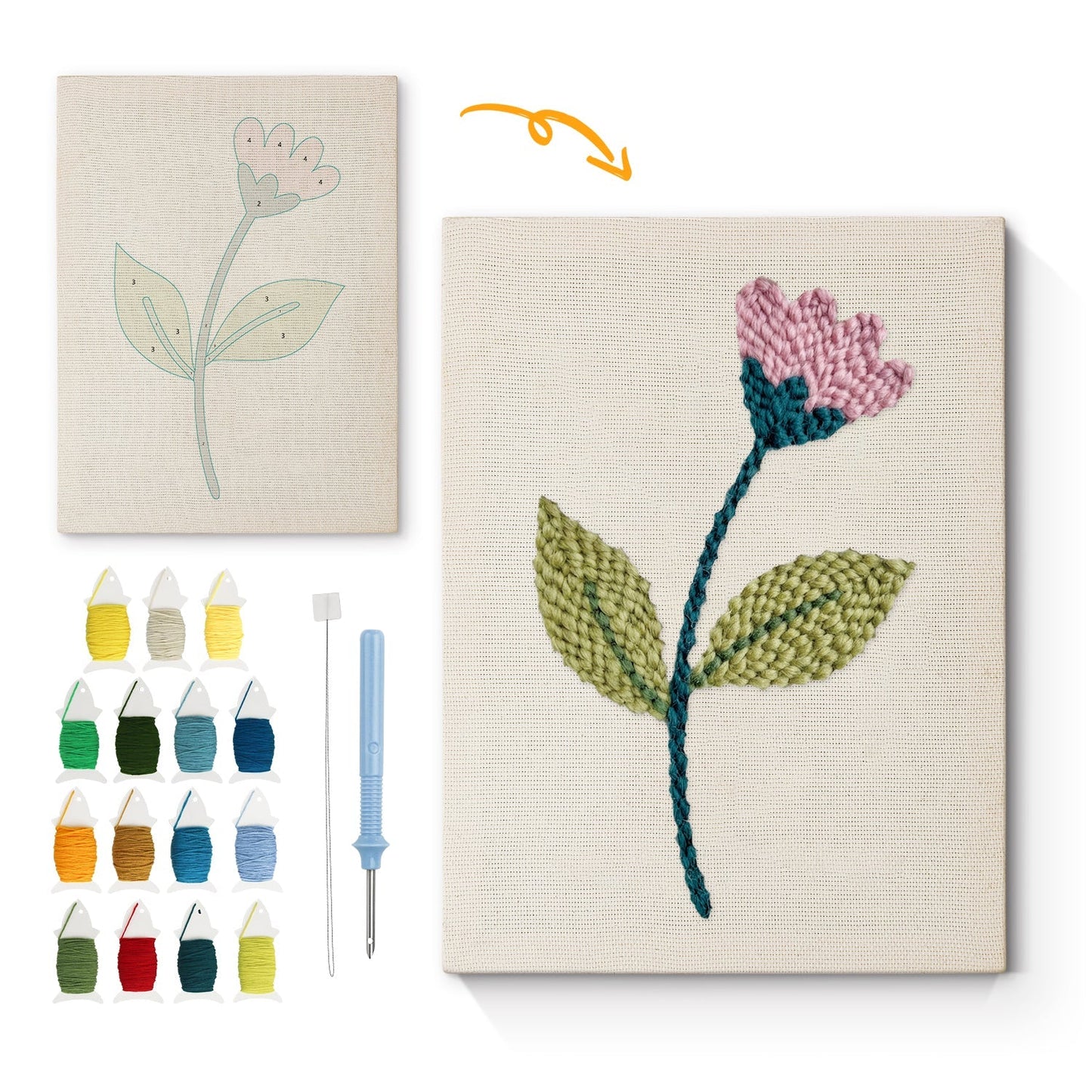 Ljusrosa blomstjälk – Punch needle-broderi