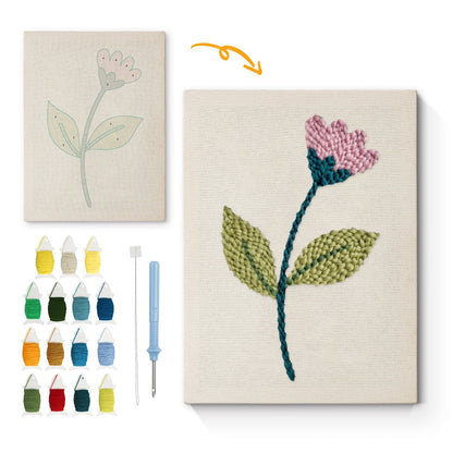 Ljusrosa blomstjälk – Punch needle-broderi