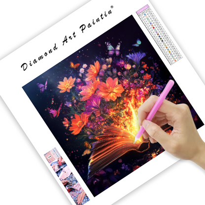 Blomstrande magisk bok - Diamond Painting