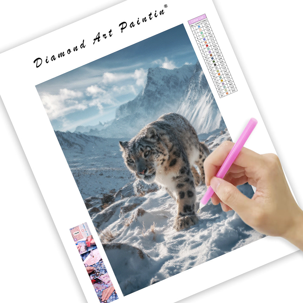 Snöleopard i bergen – Diamantmålning