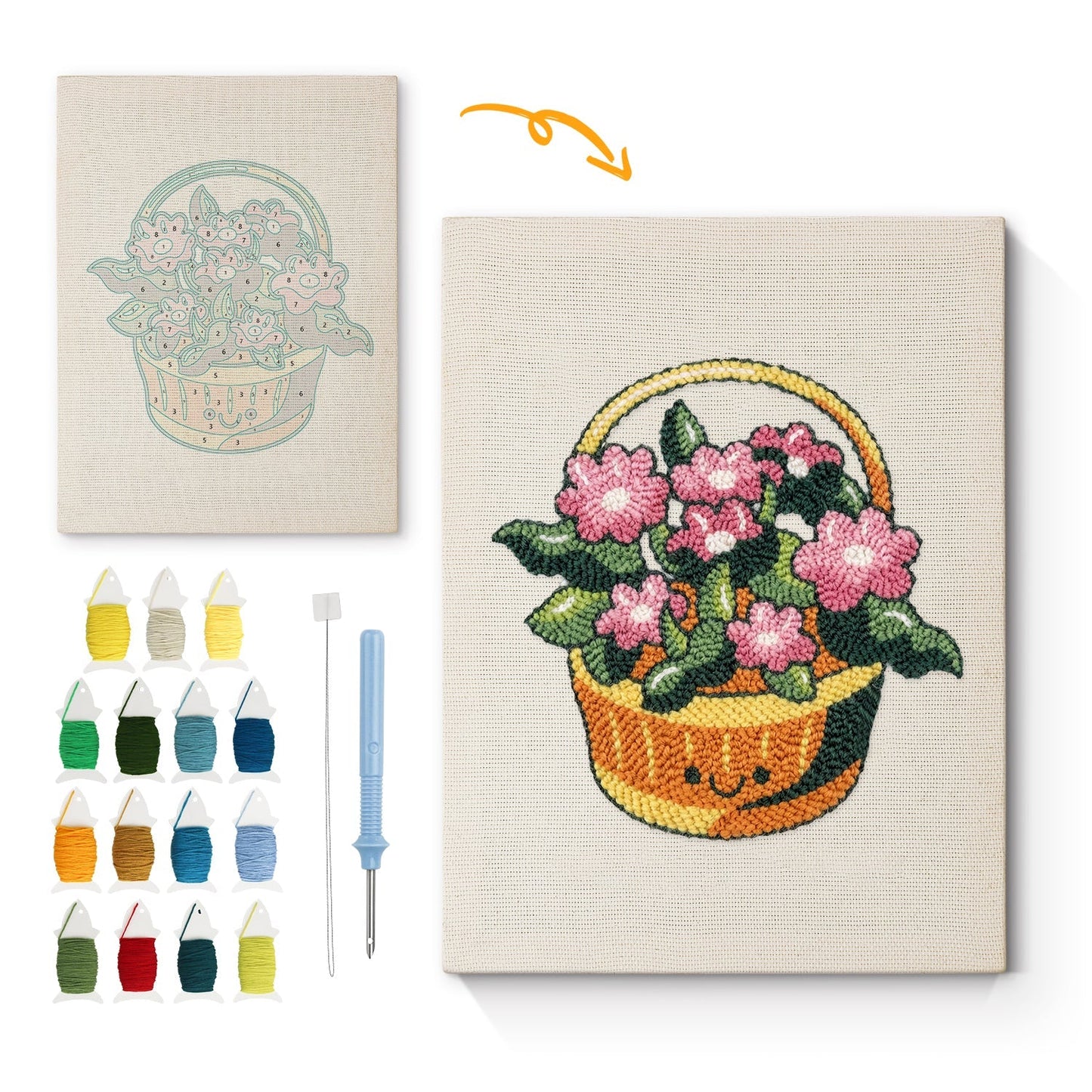 Glad blomsterkorg – Punch needle-broderi