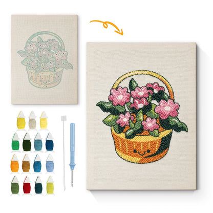 Glad blomsterkorg – Punch needle-broderi
